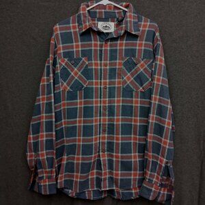 Blue Ridge Wrangler Plaid Flannel Shirt Mens L Blue Red Cabincore Workwear